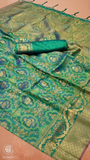 Forest Green & Gold Floral Kanchi Soft Silk Saree