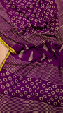 Purple Floral Handblocked Pure Double Chiffon Sarees
