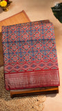 Blue & Maroon Ajrakh Patterned Munga Handloom Cotton Saree