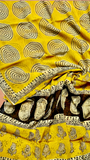 Yellow Contemporary Handblocked Pure Double Chiffon Sarees