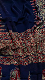 Blue Traditional Handblocked Pure Double Chiffon Sarees
