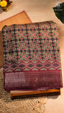 Black & Maroon Ajrakh Patterned Munga Handloom Cotton Saree