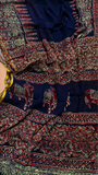 Blue Traditional Handblocked Pure Double Chiffon Sarees