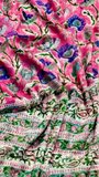 Pink and Green Floral Handblocked Pure Double Chiffon Sarees