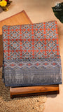 Brown & Blue Ajrakh Patterned Munga Handloom Cotton Saree