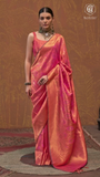 Orange & Gold Floral Kanchi Soft Silk Saree