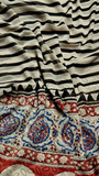 White and Black Contemporary Handblocked Pure Double Chiffon Sarees
