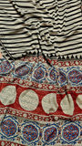 White and Black Contemporary Handblocked Pure Double Chiffon Sarees