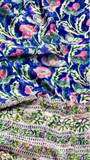 Blue and Pink Floral Handblocked Pure Double Chiffon Sarees