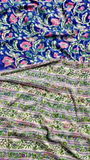 Blue and Pink Floral Handblocked Pure Double Chiffon Sarees