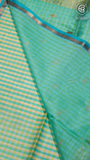 White and Mint Green Gingham Check Handloom Pure Maheshwari Silk Saree