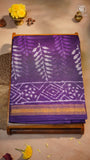 Purple Leaf Floral Handblocked Pure Maheshwari Cotton Saree