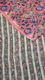 Pink & Blue Vine Floral Handblocked Pure Georgette Saree