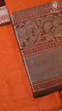 Orange Silver Zari Peacock & Paisley Border Handloom Narayanpet Cotton Saree