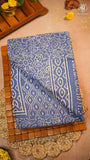 Blue & Beige Full Floral Handblocked Pure Mul Cotton Saree