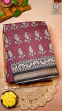 Red and Beige Floral Handblocked Pure Maheshwari Cotton Sarees