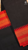 Black & Red Temple Border Handloom Narayanpet Cotton Saree