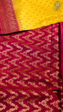 Yellow & Magenta Pure Crepe Chiffon Banarasi Silk Saree