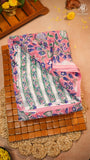 Pink & Blue Vine Floral Handblocked Pure Georgette Saree