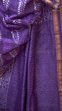 Purple Leaf Floral Handblocked Pure Maheshwari Cotton Saree