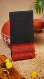 Black & Red Temple Border Handloom Narayanpet Cotton Saree
