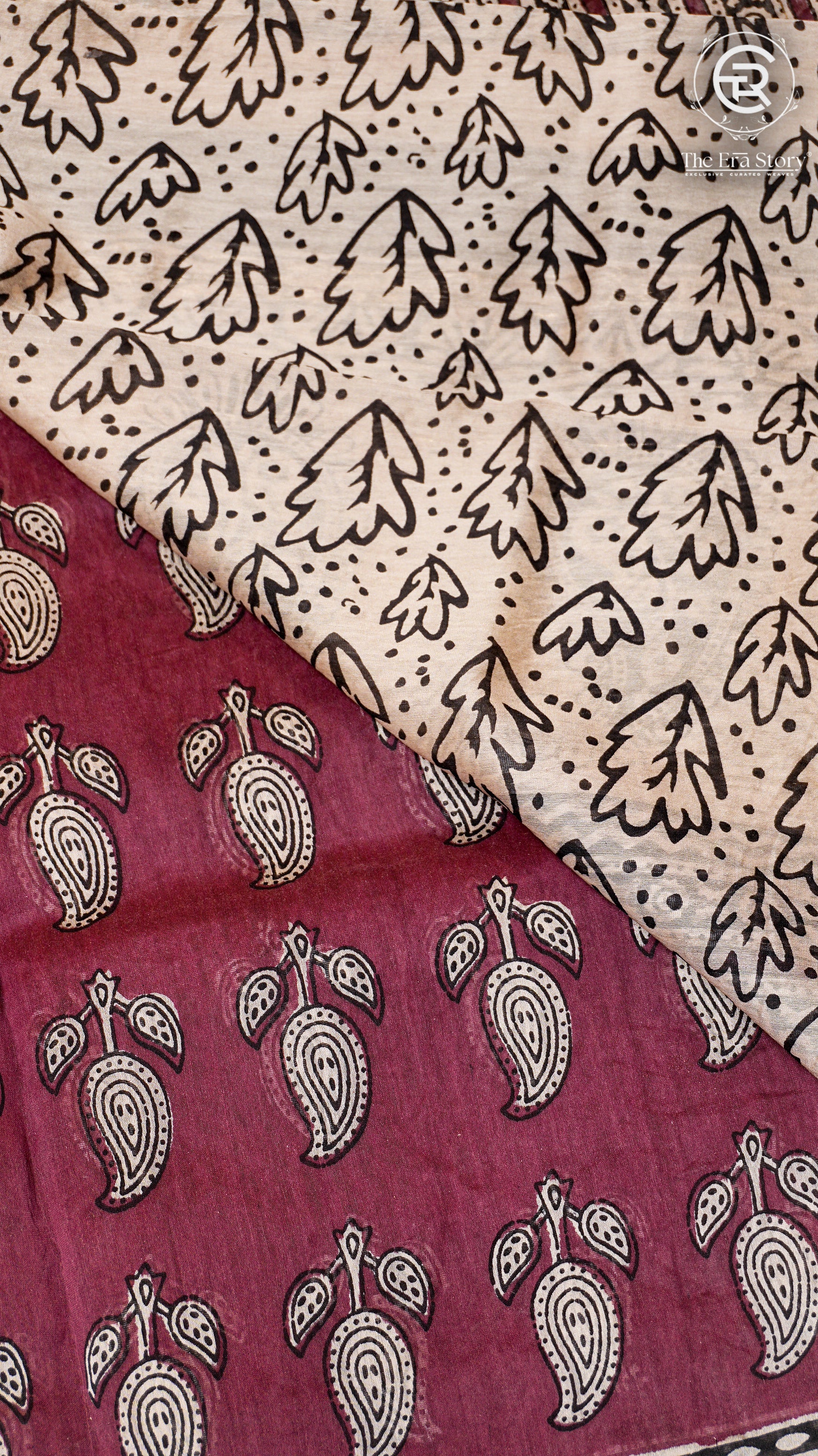 Red and Beige Floral Handblocked Pure Maheshwari Cotton Sarees