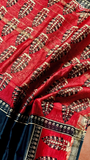 Black & Red Handblocked Pure Maheshwari Cotton Sarees