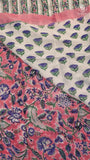 Pink & Blue Vine Floral Handblocked Pure Georgette Saree