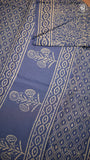 Blue & Beige Full Floral Handblocked Pure Mul Cotton Saree