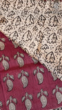 Red and Beige Floral Handblocked Pure Maheshwari Cotton Sarees