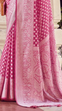 Lavender Pink Thread Weaved Floral Georgette Silk Saree