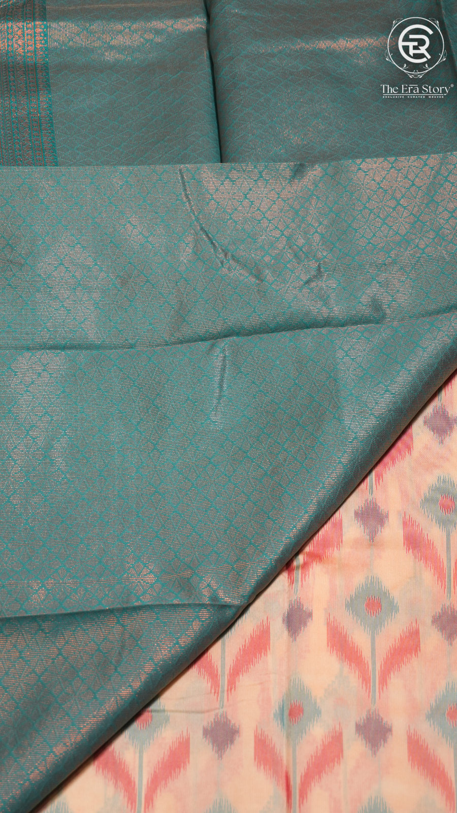 White and Teal Blue Floral Banarasi Silk Saree