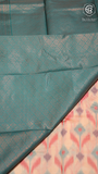 White and Teal Blue Floral Banarasi Silk Saree