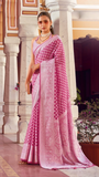Lavender Pink Thread Weaved Floral Georgette Silk Saree