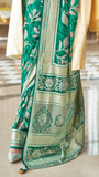 Emerald Green Floral Brasso Georgette Silk Saree