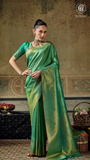 Forest Green Intricate Geometric Floral Jacquard Kanchi Soft Silk Saree