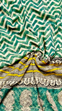 Green Contemporary Handblocked Pure Double Chiffon Sarees