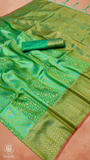 Forest Green Intricate Geometric Floral Jacquard Kanchi Soft Silk Saree