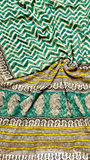Green Contemporary Handblocked Pure Double Chiffon Sarees
