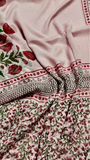Beige and Red Floral Handblocked Pure Double Chiffon Sarees