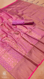 Baby Pink Intricate Geometric Floral Jacquard Kanchi Soft Silk Saree