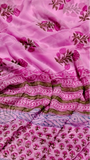 Pink Floral Handblocked Pure Double Chiffon Sarees