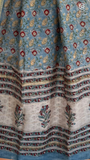 Blue Red & Yellow Floral Handblocked Pure Maheshwari Cotton Sarees