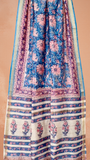 Blue and Pink Floral Handblocked Pure Maheshwari Cotton Sarees