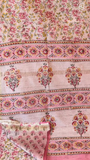 Pink Vine Floral Handblocked Pure Maheshwari Cotton Sarees