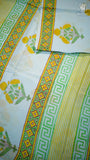 Powder Blue & Green Yellow Floral Handblocked Pure Mul Cotton Saree