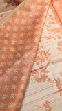 Beige & Orange Floral Kantha Matka Tussar Silk Saree