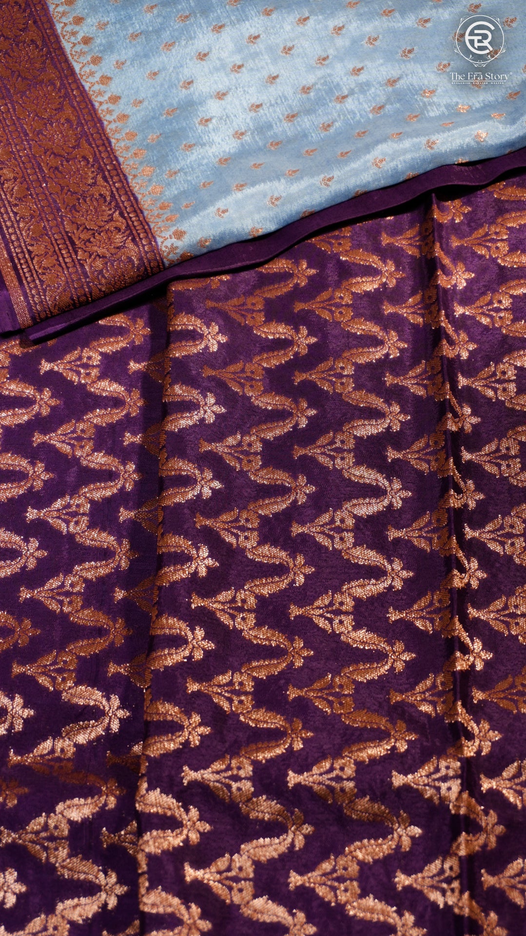 Sky Blue & Purple Pure Crepe Chiffon Banarasi Silk Saree