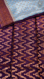Sky Blue & Purple Pure Crepe Chiffon Banarasi Silk Saree