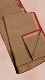 Khaki Brown and Red Handloom Pure Maheshwari Silk Saree